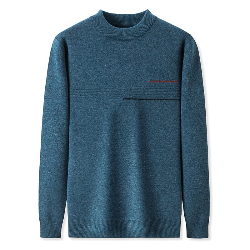 Vyriškas džemperis su džakardo raštu, apvaliu kaklu, laisvas kirpimas, 100% vilna, žieminis drabužis