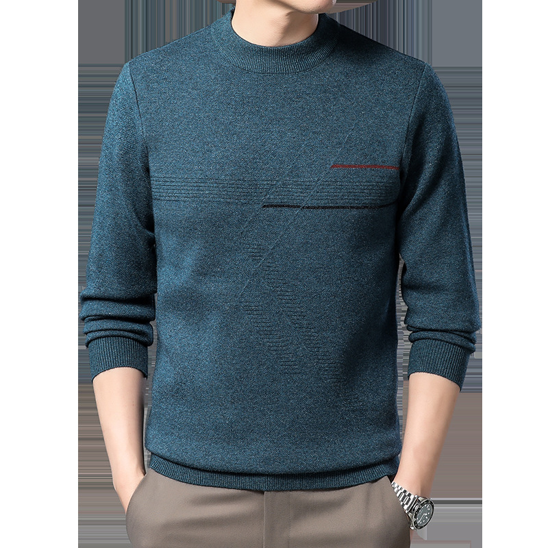 Vyriškas džemperis su džakardo raštu, apvaliu kaklu, laisvas kirpimas, 100% vilna, žieminis drabužis
