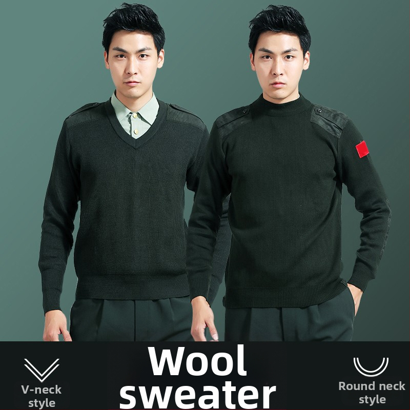 Megztinis su džakardo raštu, apvalus kaklas, ilgomis rankovėmis, plonas vilnos mišinys su nailonu, įprastas ilgis (50–65 cm)