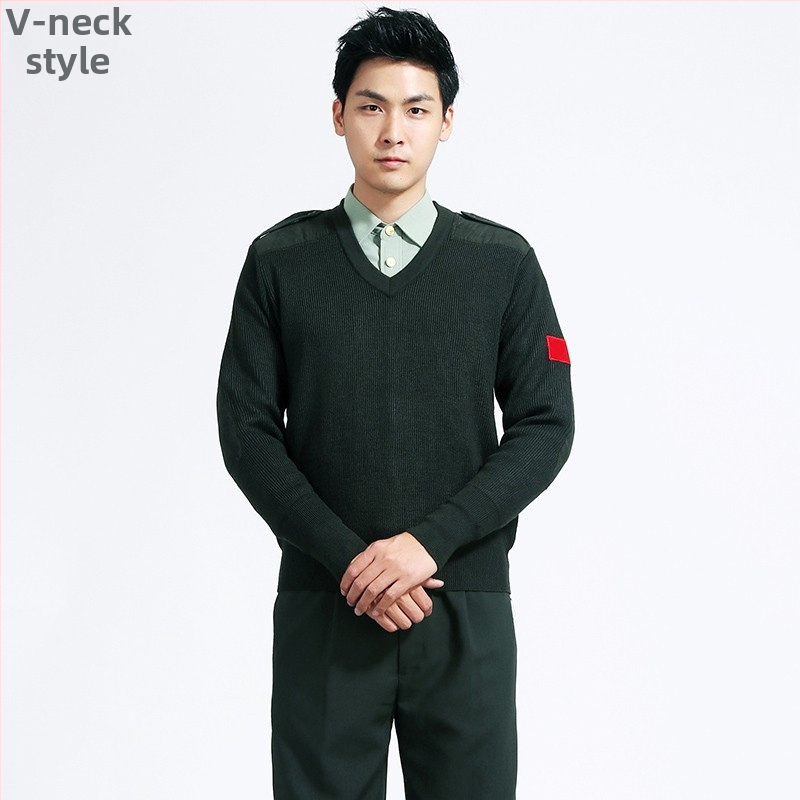 Megztinis su džakardo raštu, apvalus kaklas, ilgomis rankovėmis, plonas vilnos mišinys su nailonu, įprastas ilgis (50–65 cm)