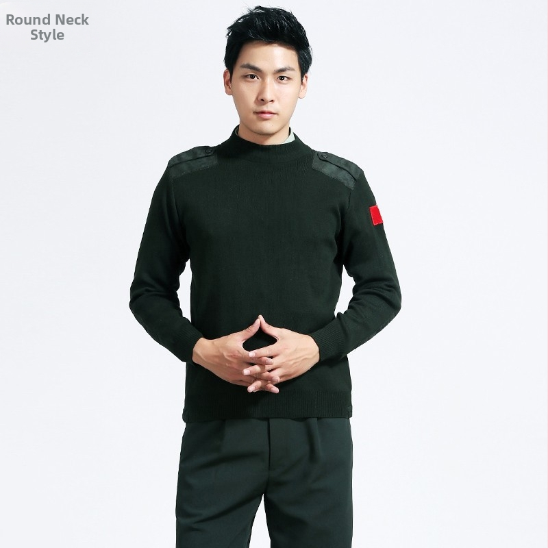 Megztinis su džakardo raštu, apvalus kaklas, ilgomis rankovėmis, plonas vilnos mišinys su nailonu, įprastas ilgis (50–65 cm)