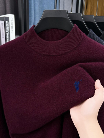 Vyriskas vilnos megztinis, 100% vilna, storas žieminis megztinis su puse aukšto kaklo, ilgomis rankovėmis, siaura kirpimo