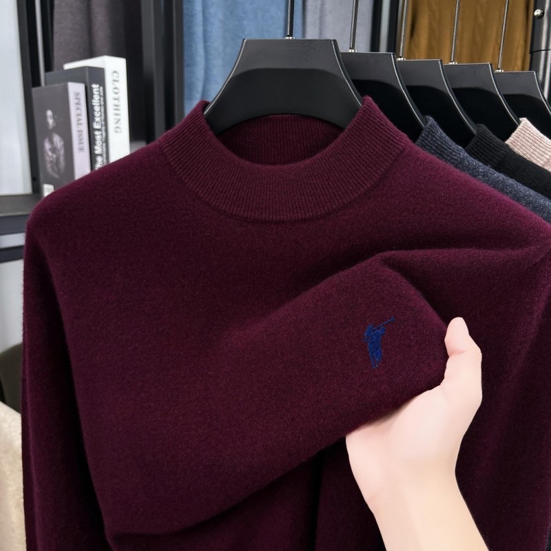 Vyriskas vilnos megztinis, 100% vilna, storas žieminis megztinis su puse aukšto kaklo, ilgomis rankovėmis, siaura kirpimo