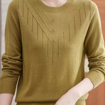 Ženska pletena bluza s okruglim izrezom, slobodan kroj, jesen/zima, dugi rukavi, plus veličina