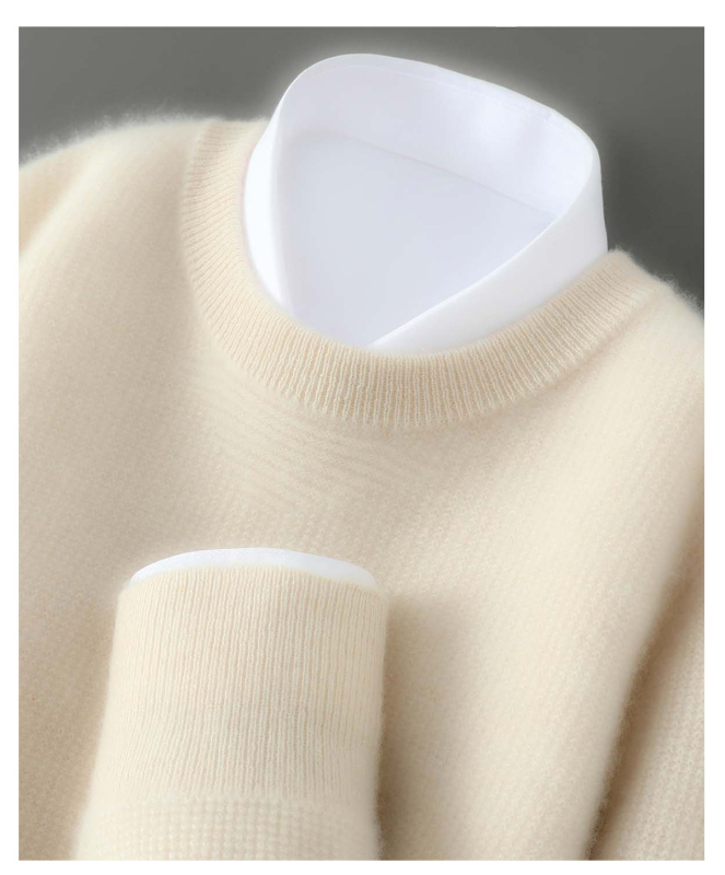 Vyrų vilnos megztinis su apvaliu kaklu, laisvas kirpimas, 100% vilna, storas mezgimo audinys, ilgos rankovės