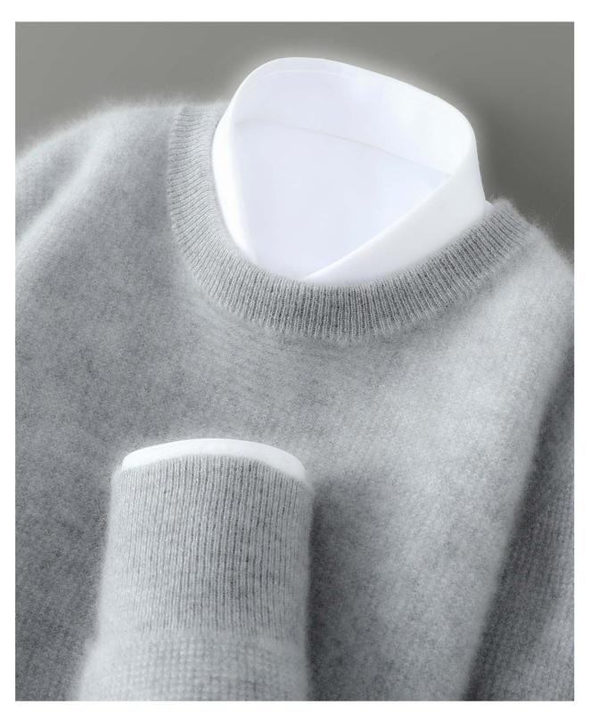 Vyrų vilnos megztinis su apvaliu kaklu, laisvas kirpimas, 100% vilna, storas mezgimo audinys, ilgos rankovės