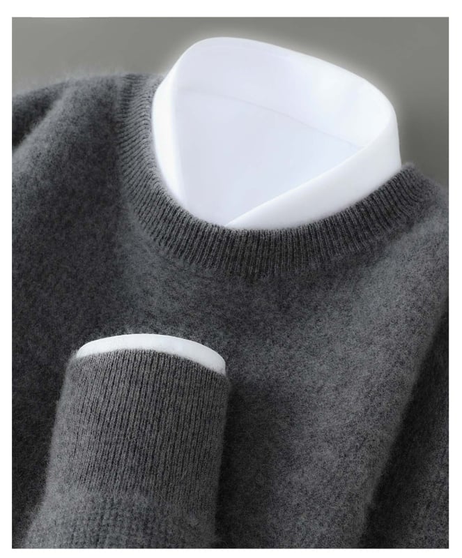 Vyrų vilnos megztinis su apvaliu kaklu, laisvas kirpimas, 100% vilna, storas mezgimo audinys, ilgos rankovės