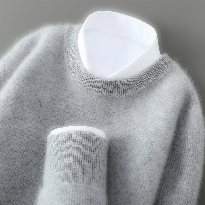 Vyrų vilnos megztinis su apvaliu kaklu, laisvas kirpimas, 100% vilna, storas mezgimo audinys, ilgos rankovės