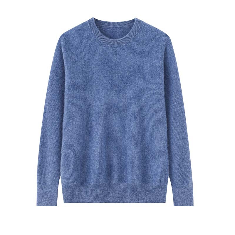 Vyrų vilnos megztinis su apvaliu kaklu, laisvas kirpimas, 100% vilna, storas mezgimo audinys, ilgos rankovės