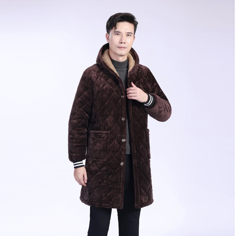 Αντρικό μπουφάν με κουκούλα, παχύτερη επένδυση φλίς, μεσαίου μήκους, τρισδιάστατες τσέπες patch, κλείσιμο μονόστυλο