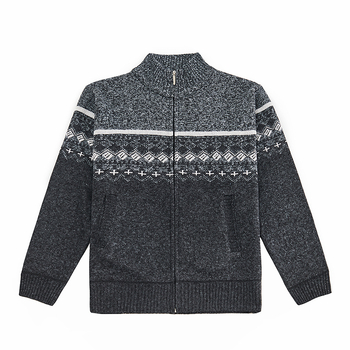 Cardigan su fliso pamušalu, spalvų blokų jacquard megztinis, stovinti apykaklė, vilnos pluoštas 51–55%