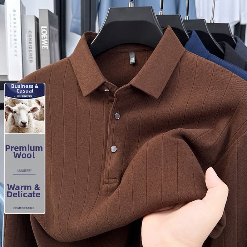 Vyrų plonas vilnonis megztinis su apykakle-lapel, 66–70% vilnos su kamelie plaušomis ir Mink velūru (Žiema 2021)