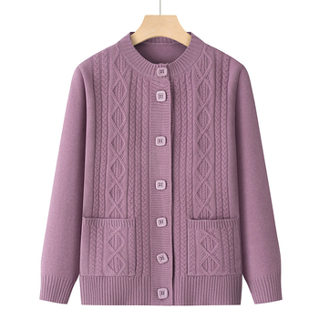 Ženski jesenski pleteni kardigan s dugim rukavima, crvene boje s geometrijskim uzorkom, casual stil