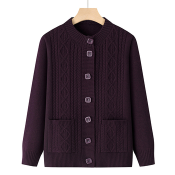 Ženski jesenski pleteni kardigan s dugim rukavima, crvene boje s geometrijskim uzorkom, casual stil
