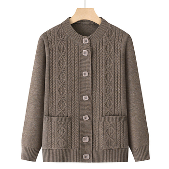 Ženski jesenski pleteni kardigan s dugim rukavima, crvene boje s geometrijskim uzorkom, casual stil