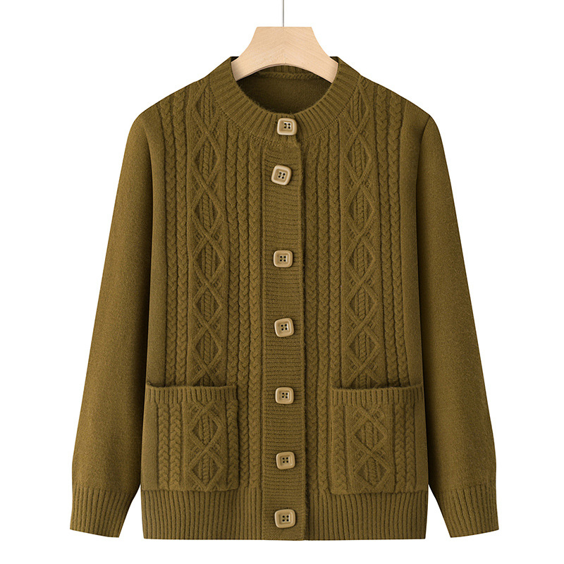 Ženski jesenski pleteni kardigan s dugim rukavima, crvene boje s geometrijskim uzorkom, casual stil