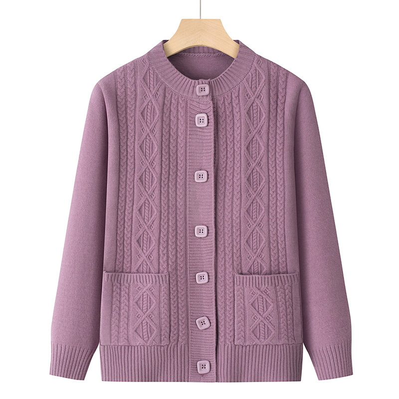 Ženski jesenski pleteni kardigan s dugim rukavima, crvene boje s geometrijskim uzorkom, casual stil