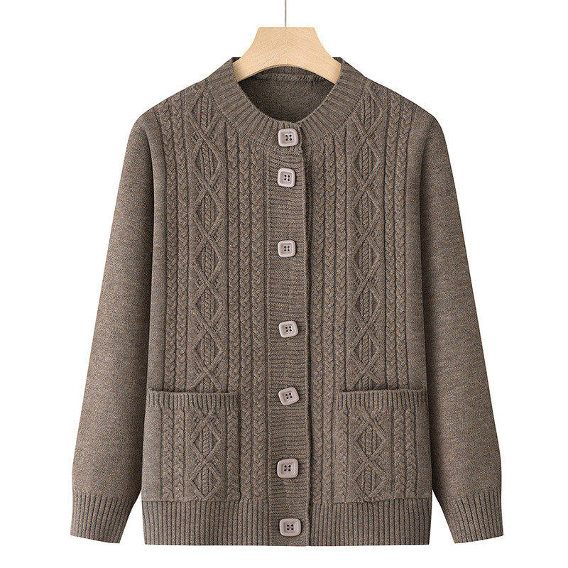 Ženski jesenski pleteni kardigan s dugim rukavima, crvene boje s geometrijskim uzorkom, casual stil