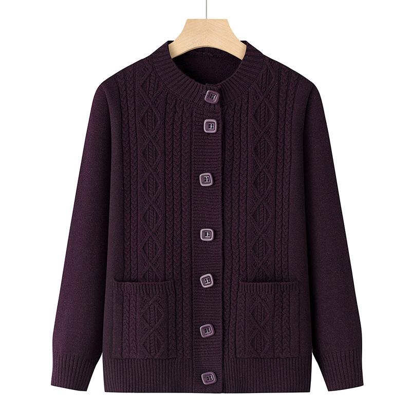 Ženski jesenski pleteni kardigan s dugim rukavima, crvene boje s geometrijskim uzorkom, casual stil