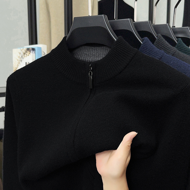 Cardigan tricotat pentru bărbați, guler rotund, mâneci lungi, grosime normală, amestec acrilic (49.4% acrilic, 29.1% poliester, 21.5% nailon)