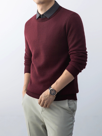 Pulover tricotat gros pentru bărbați, cu guler de cămașă, din amestec nylon-poliester-lână, mânecă lungă, tiv nervuri