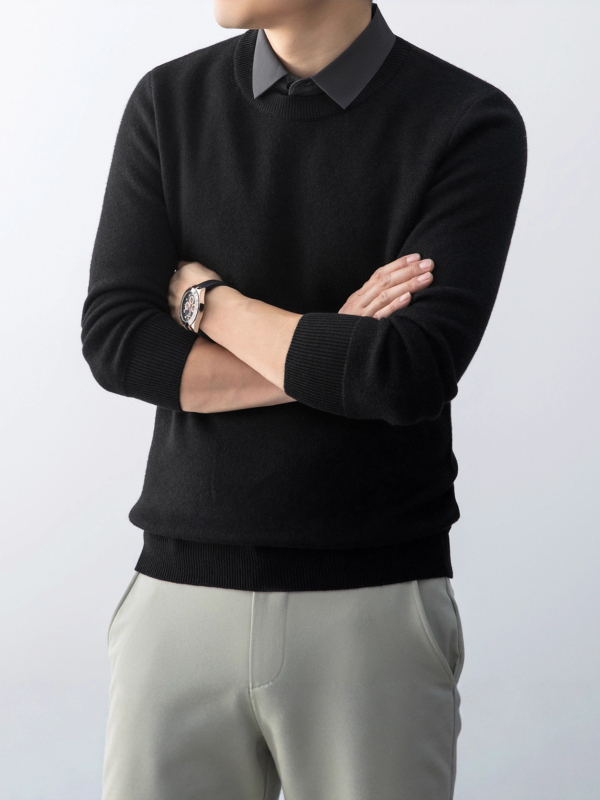 Pulover tricotat gros pentru bărbați, cu guler de cămașă, din amestec nylon-poliester-lână, mânecă lungă, tiv nervuri