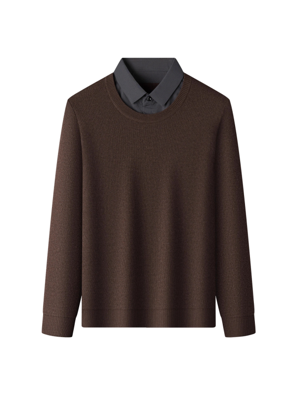 Pulover tricotat gros pentru bărbați, cu guler de cămașă, din amestec nylon-poliester-lână, mânecă lungă, tiv nervuri