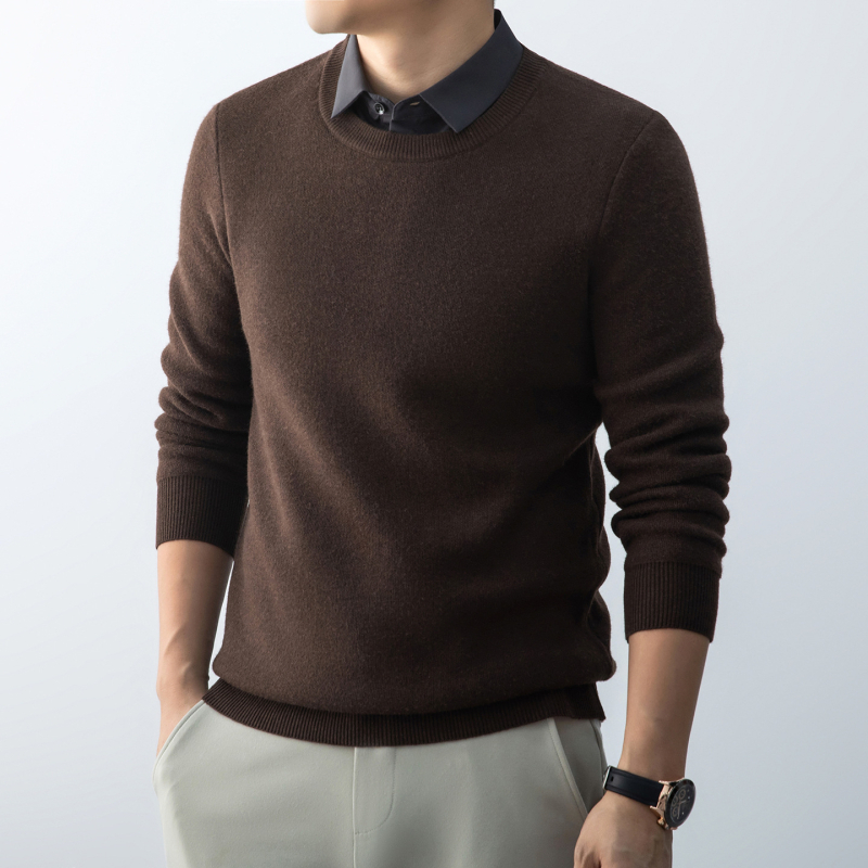 Pulover tricotat gros pentru bărbați, cu guler de cămașă, din amestec nylon-poliester-lână, mânecă lungă, tiv nervuri