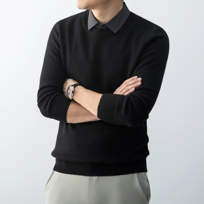 Pulover tricotat gros pentru bărbați, cu guler de cămașă, din amestec nylon-poliester-lână, mânecă lungă, tiv nervuri