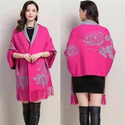 Всесезонен плетен шал за жени, каре модел, прежда със сърцевина, ширина 185 см