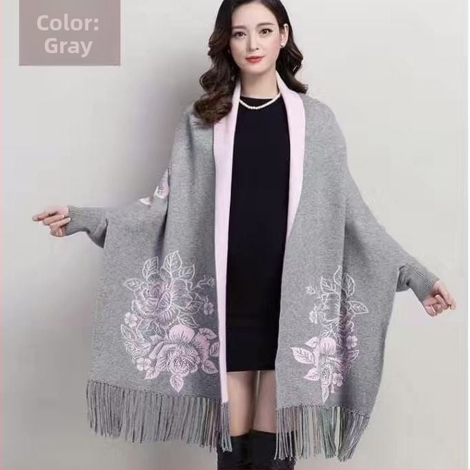 Всесезонен плетен шал за жени, каре модел, прежда със сърцевина, ширина 185 см