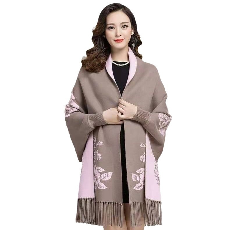 Всесезонен плетен шал за жени, каре модел, прежда със сърцевина, ширина 185 см