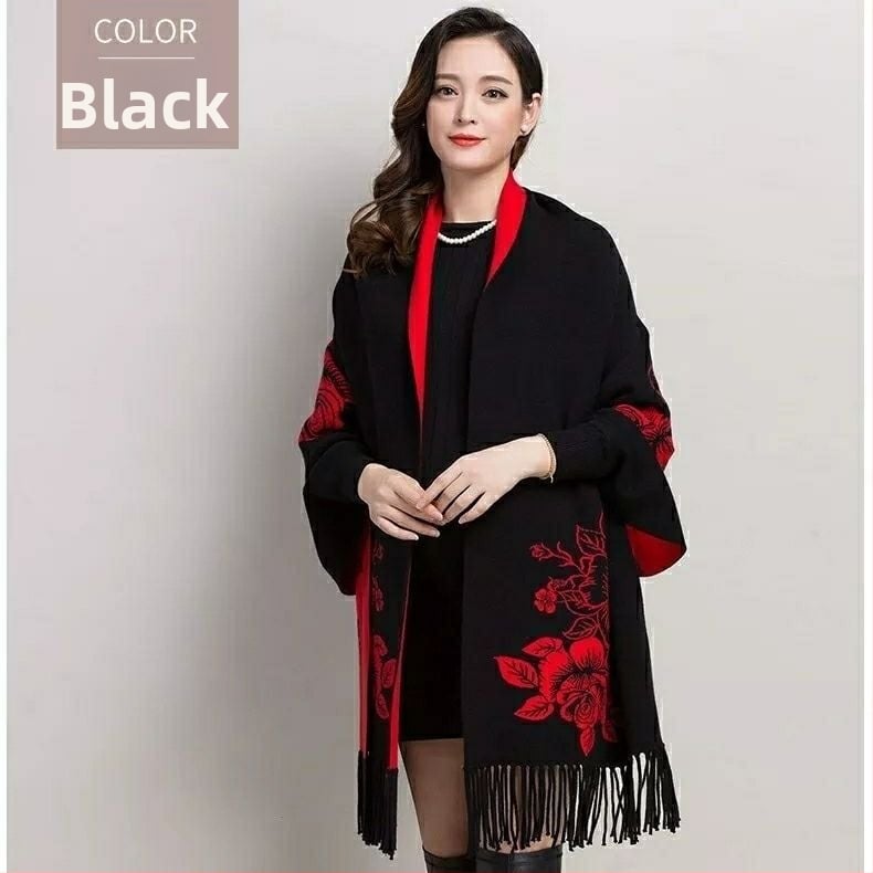 Всесезонен плетен шал за жени, каре модел, прежда със сърцевина, ширина 185 см