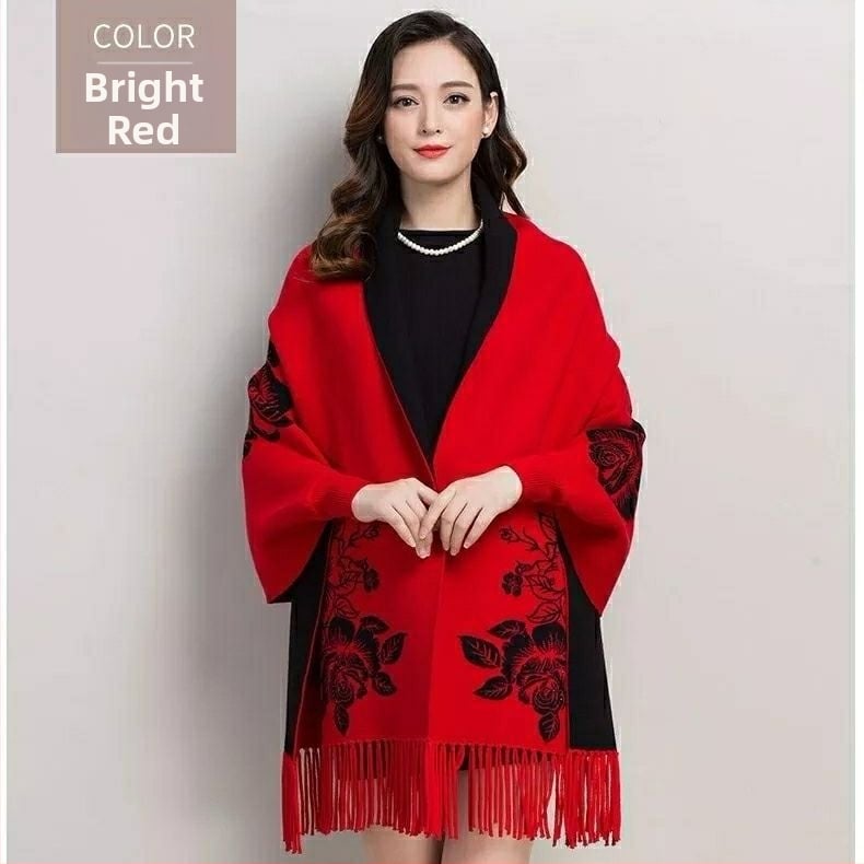 Всесезонен плетен шал за жени, каре модел, прежда със сърцевина, ширина 185 см