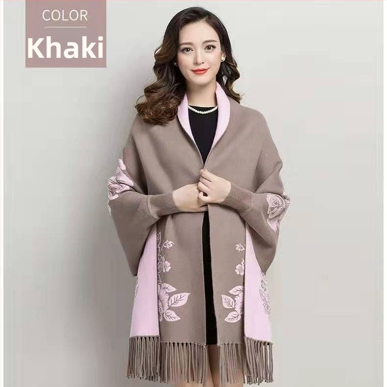 Всесезонен плетен шал за жени, каре модел, прежда със сърцевина, ширина 185 см