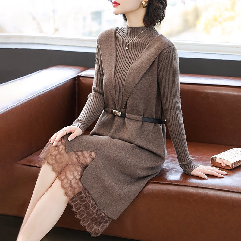 Rochie-pulover din lână pentru femei de vârstă mijlocie și în vârstă, iarna 2025, stil casual occidental.