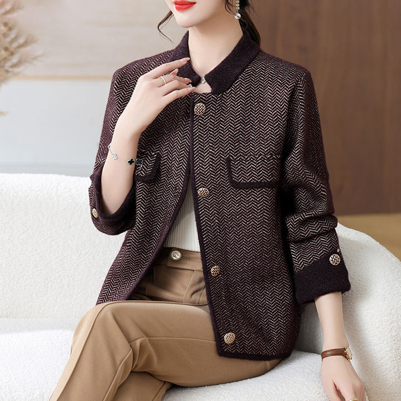 Kardigānu un džemperu komplekts rudens 2025, poliestera maisījums 90–95%, vienkāršs stils japāņu-korejiešu brīvā stila, parastais garums 50–65 cm