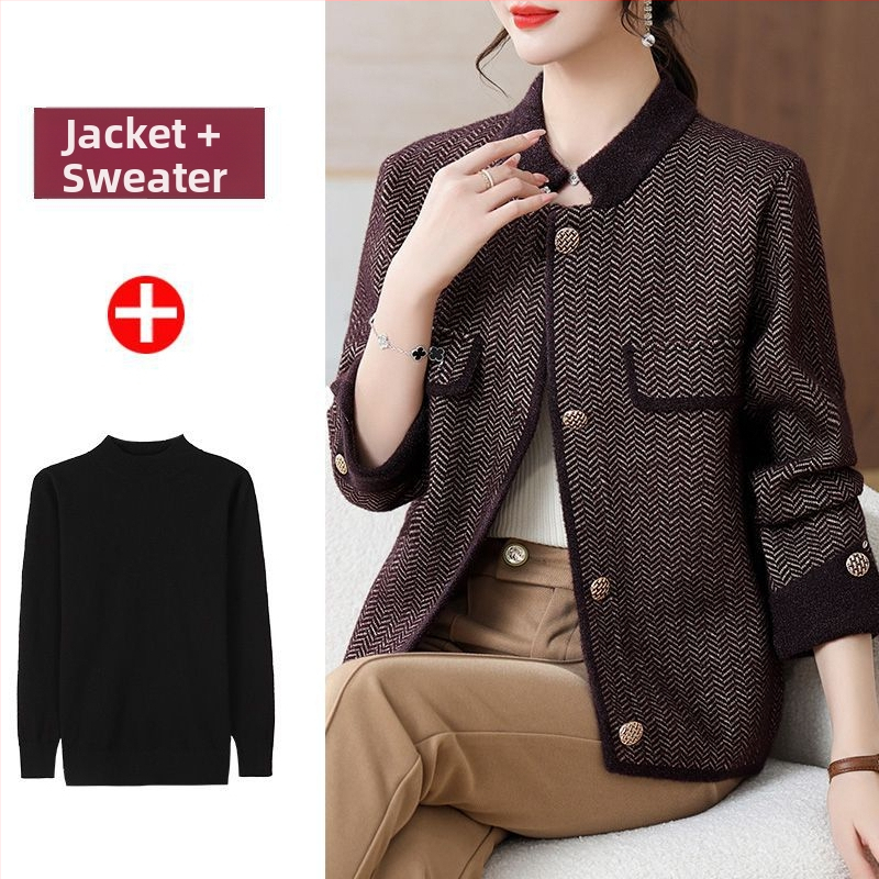 Kardigānu un džemperu komplekts rudens 2025, poliestera maisījums 90–95%, vienkāršs stils japāņu-korejiešu brīvā stila, parastais garums 50–65 cm