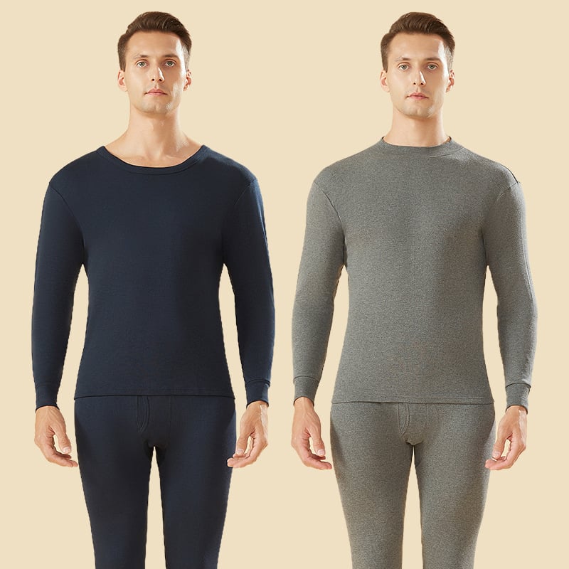 Set de lenjerie termică din bumbac 100% pentru bărbați, talie înaltă, țesătură de greutate medie, cald, anti-static, anti-piling, cu un singur strat