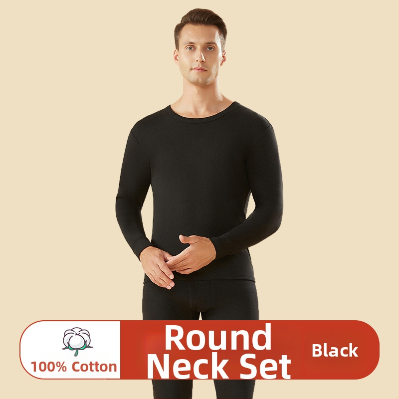 Set de lenjerie termică din bumbac 100% pentru bărbați, talie înaltă, țesătură de greutate medie, cald, anti-static, anti-piling, cu un singur strat