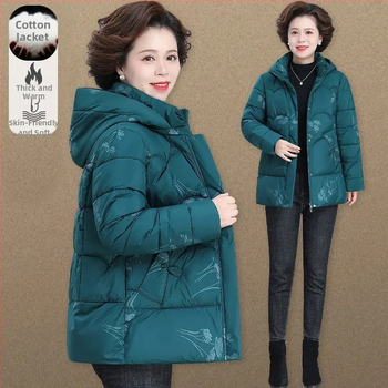 Ziemas jaka ar flīsu oderu vecākiem sievietēm, silta un bieza (TR audums; galvenais audums PVC 90–95%; otrais audums Cits 30–50%; Stils: literārais retro; Pavasaris 2025)