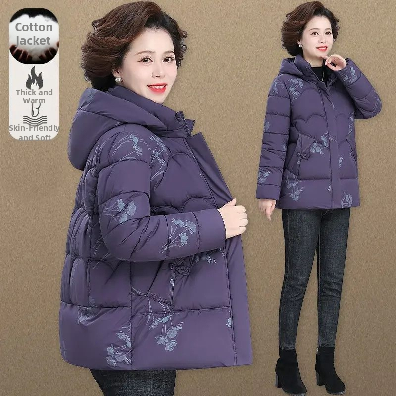 Ziemas jaka ar flīsu oderu vecākiem sievietēm, silta un bieza (TR audums; galvenais audums PVC 90–95%; otrais audums Cits 30–50%; Stils: literārais retro; Pavasaris 2025)