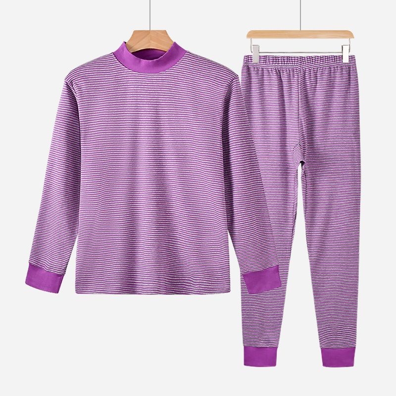 Set de lenjerie termică din bumbac 100% pentru femei, cu pulover cu guler înalt, pentru toamnă-iarnă — 100% bumbac exterior și căptușeală; grosime extra thick (401-500 g/m²); menține căldura; destinat femeilor în vârstă