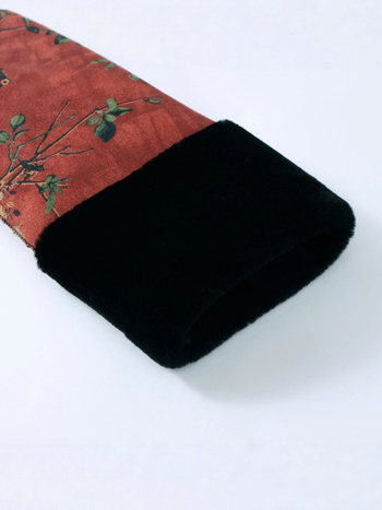 Sieviešu divpusēja bieza jaka no poliesteres, Ķīniešu stilā ar botānisku ziedu rakstu, vidēja garuma, rudens 2025