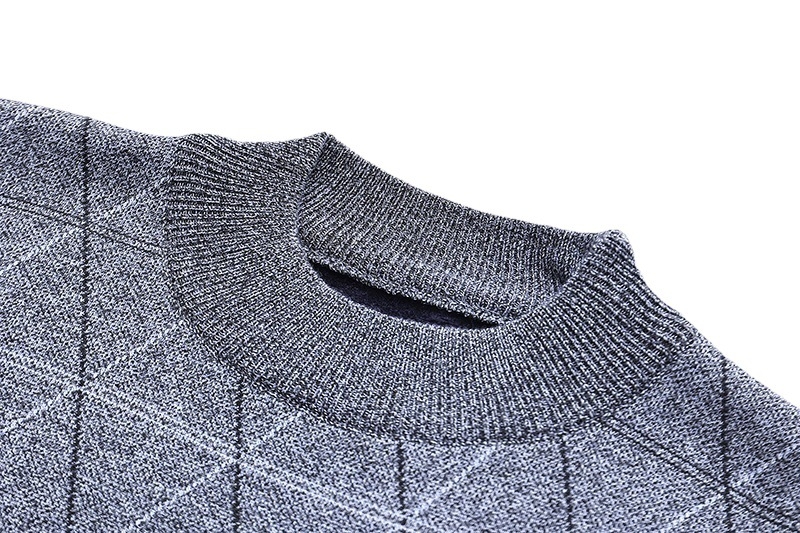 Pulover tricotat pentru bărbați, căptușit cu fleece, croială lejeră, guler semiînalt, model jacquard, amestec de lână 30%