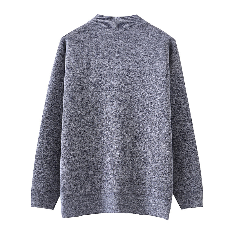 Pulover tricotat pentru bărbați, căptușit cu fleece, croială lejeră, guler semiînalt, model jacquard, amestec de lână 30%