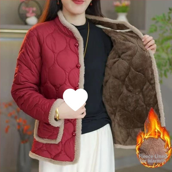 Palton din bumbac pentru toamnă–iarnă, pentru mame, stil chinezesc, croială Slim, guler înalt, umplere mătase-bumbac