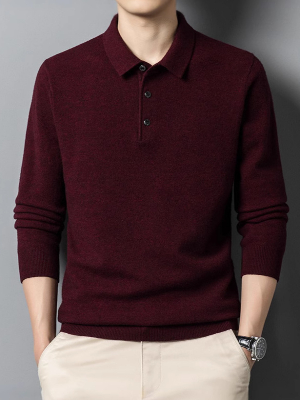 Vyriskas storos vilnos megztinis su apykakle – rever, ilgomis rankovėmis, prigludęs kirpimas, ribinė apdaila, 100% vilna