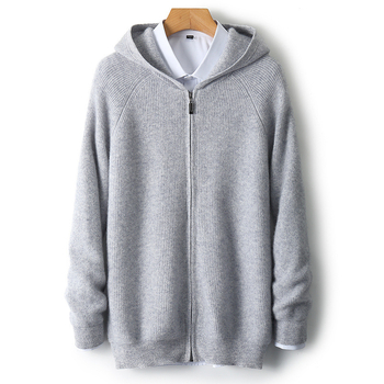 Vyrų gobtuvu ir užtrauktuku megztinis – 100% vilna, žakardinė megztinė, įprasto ilgio