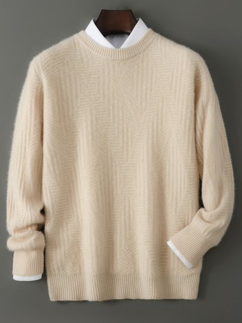 Vyrinis megztinis iš 100% Australijos merino vilnos, apvali kaklo linija, jacquard megztinis, storas megztinis, ilgos rankovės